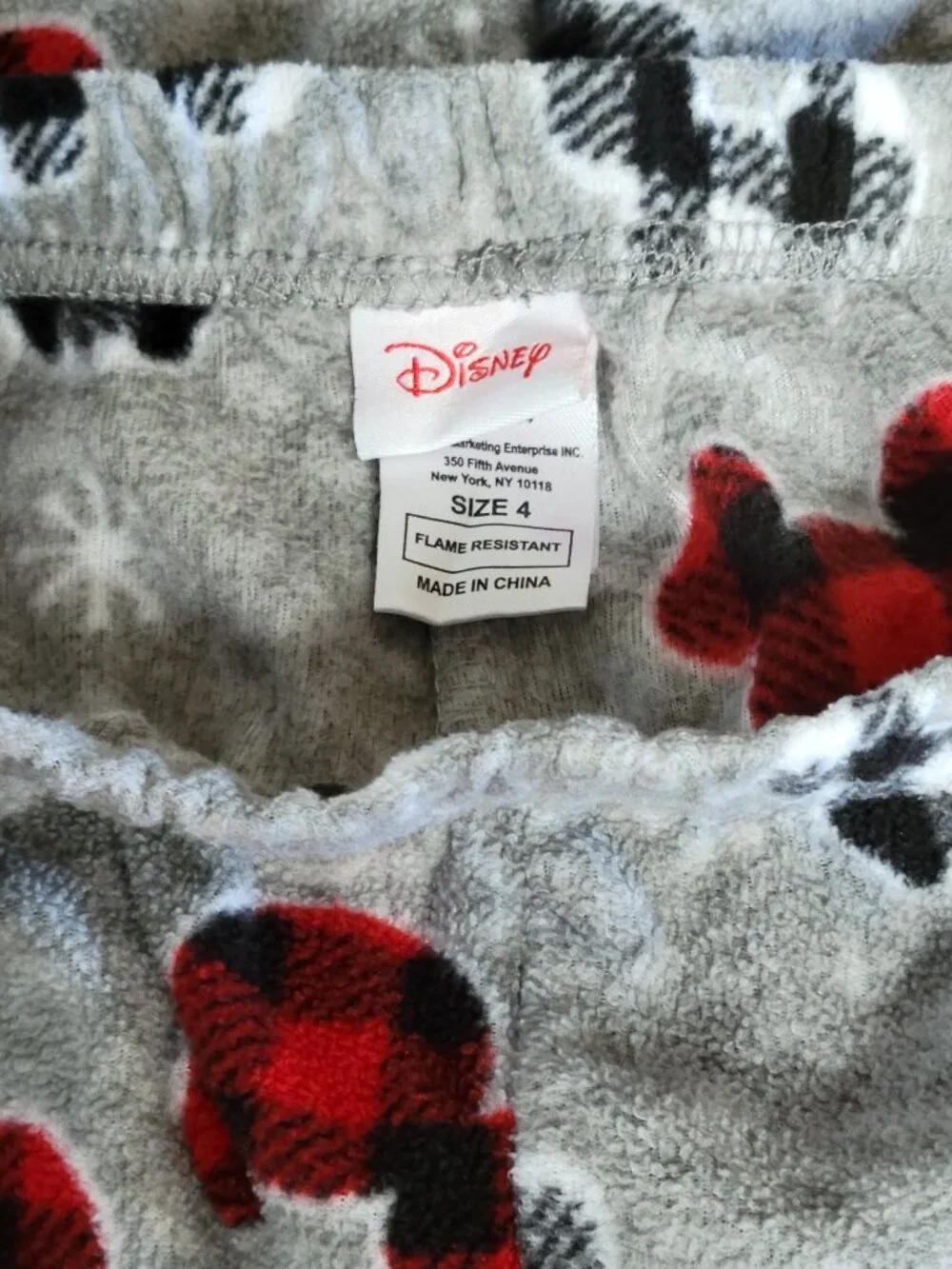 Disney Mickey Mouse Buffalo Plaid Fleece Pajama Pants Girls Size 4